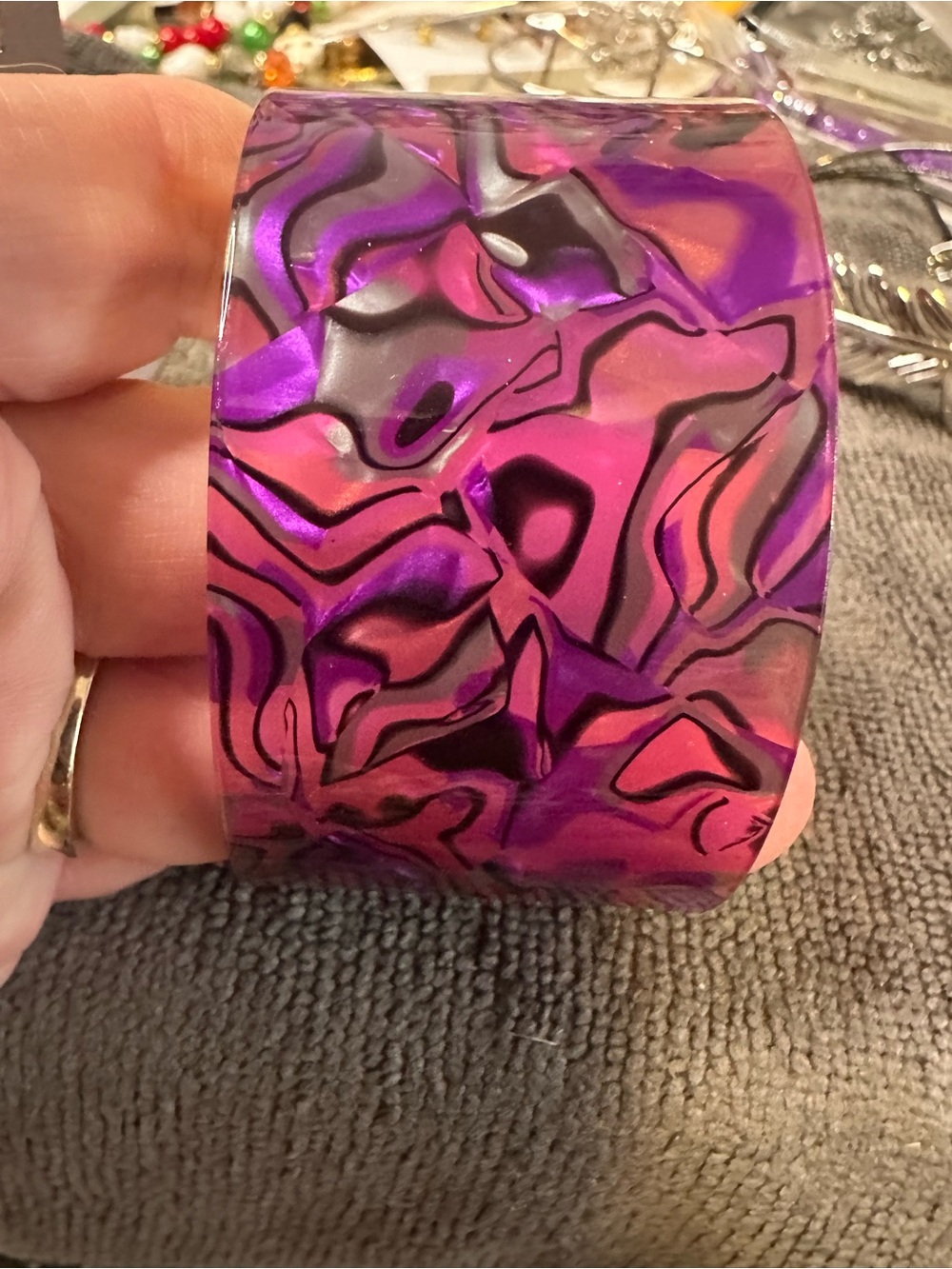 PINK Victoria's Secret Purple and Pink Marbled Resin Cuff Bracelet